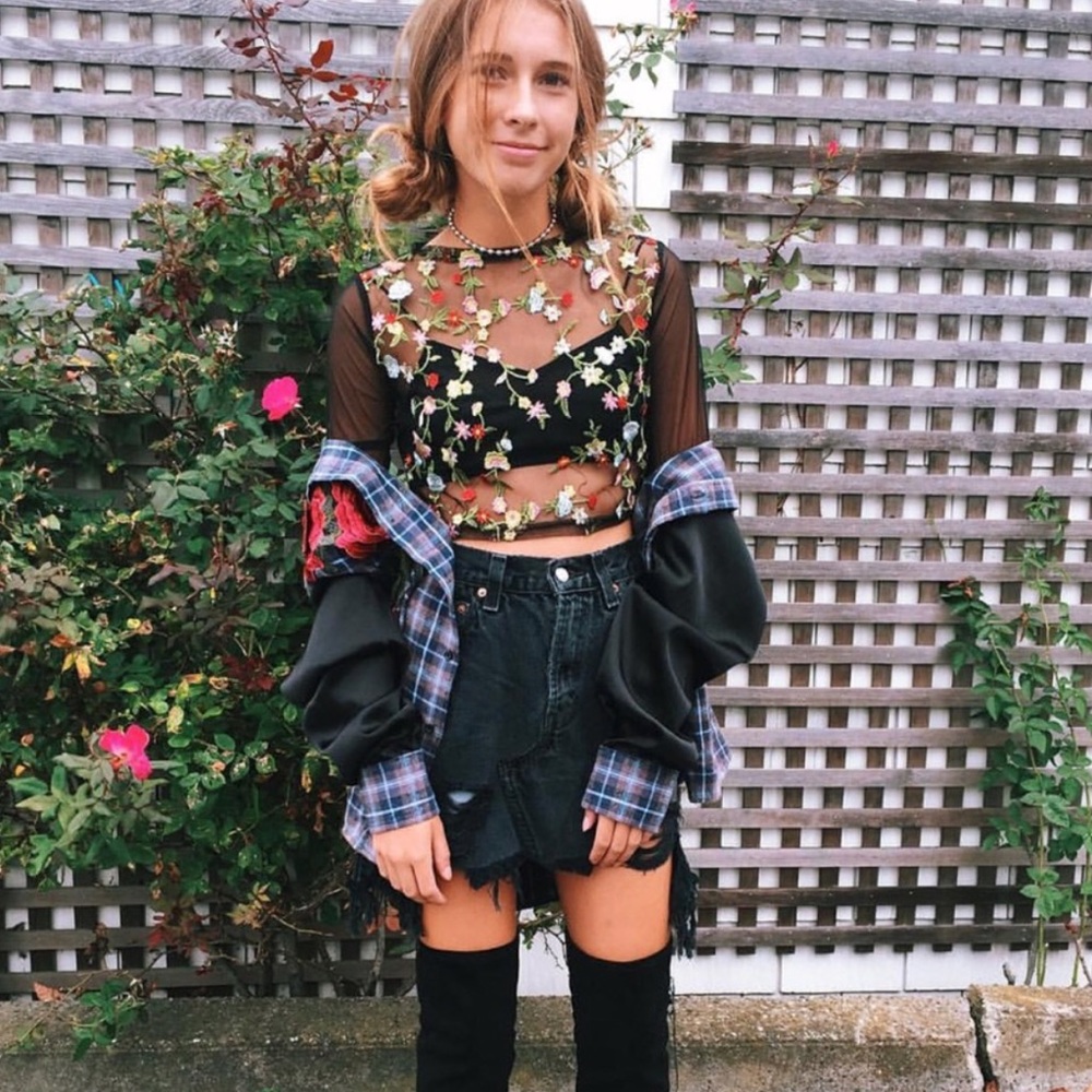 LF embroidered mesh long sleeve